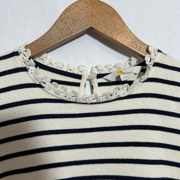 BODEN Crochet Trim Collar Long Sleeve Top US 6 Cream Navy Blue Striped Cotton - Picture 5 of 10